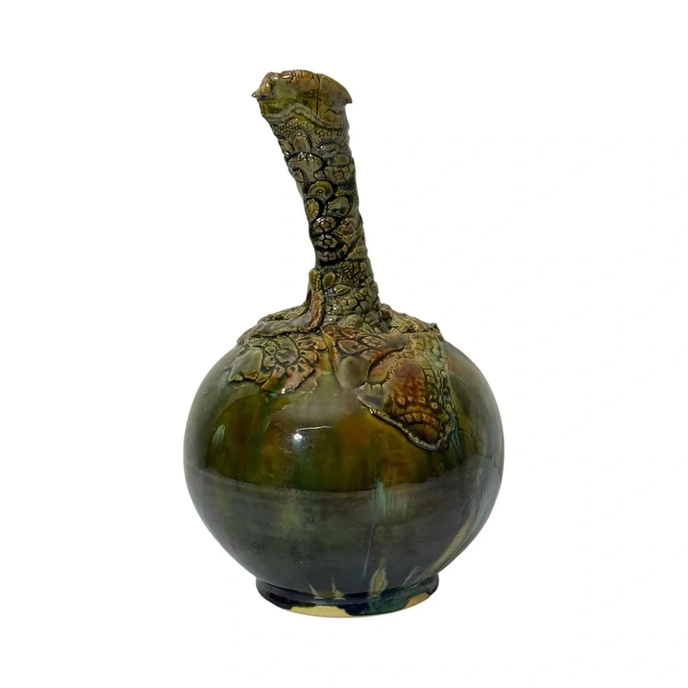 Artisan Textured Handmade Stoneware Vase Iridescent Budapest Hungary 10.25